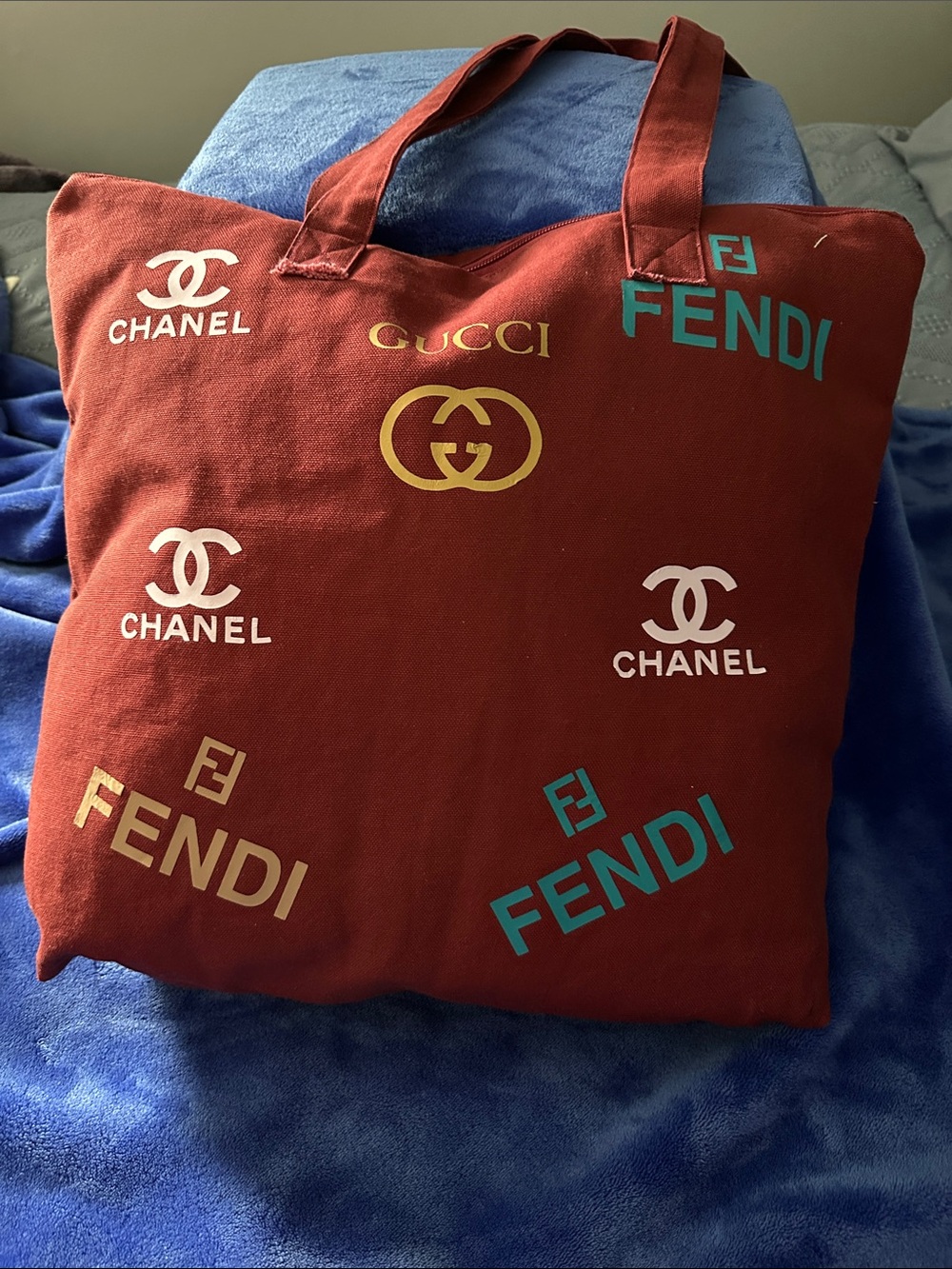 Luxury Logo Patch Canvas Tote Bag - Red
